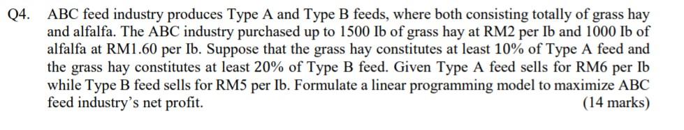 I need the answer in hurry please !! Q4. ABC feed