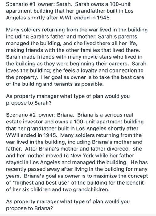 Scenario #1 owner: Sarah. Sarah owns a 100-unit