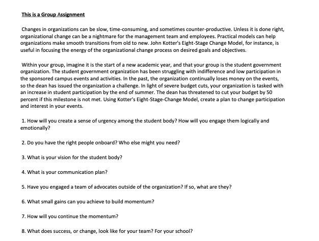 This is a Group Assignment Changes in