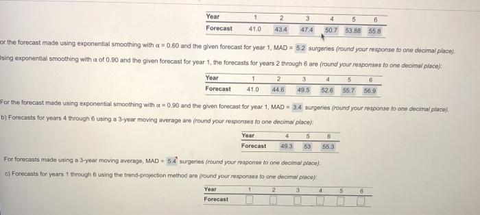1 3 Year Forecast 2 43.4 41.0 4 5 6 507 53.88 558