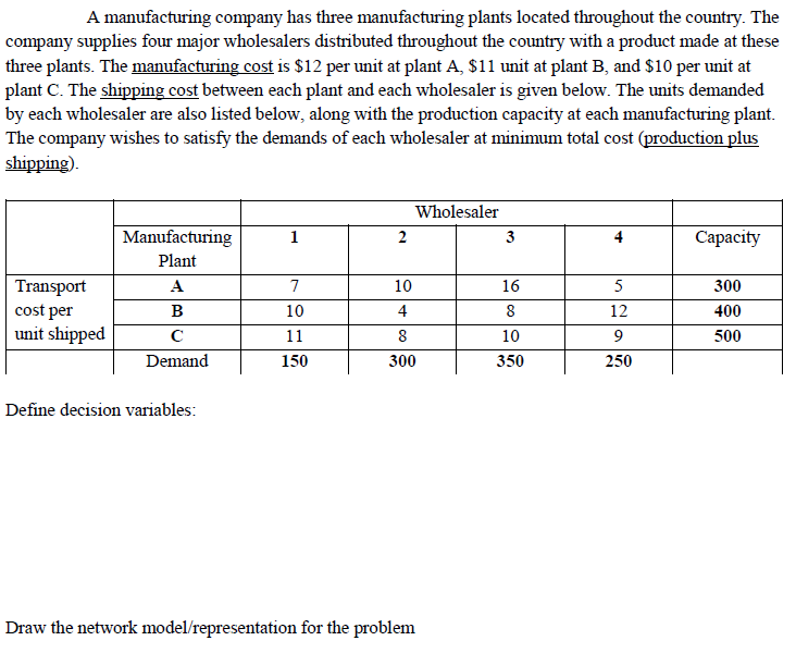 A manufacturing company has three manufacturing