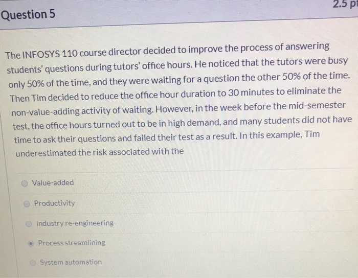 2.5 pts Question 4 _for an In class, we discussed
