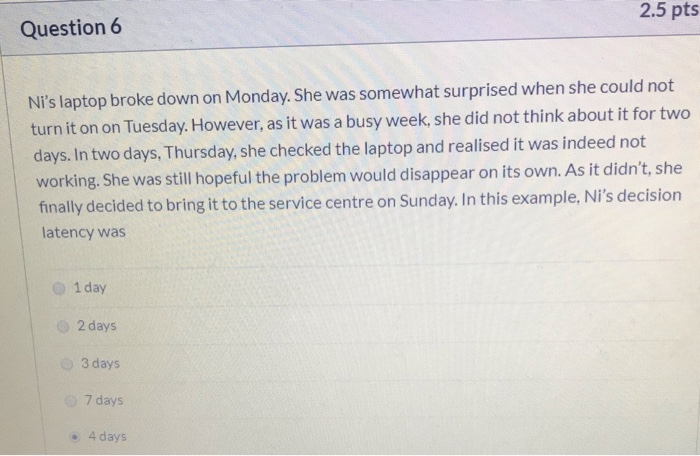 2.5 pts Question 4 _for an In class, we discussed