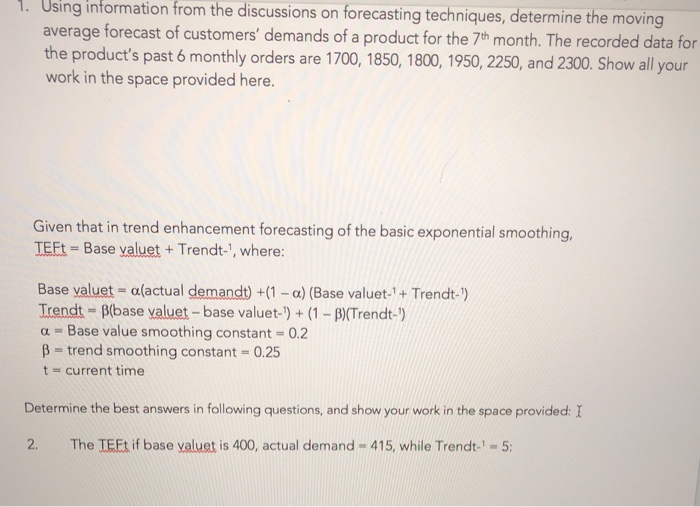 1. Using information from the discussions on