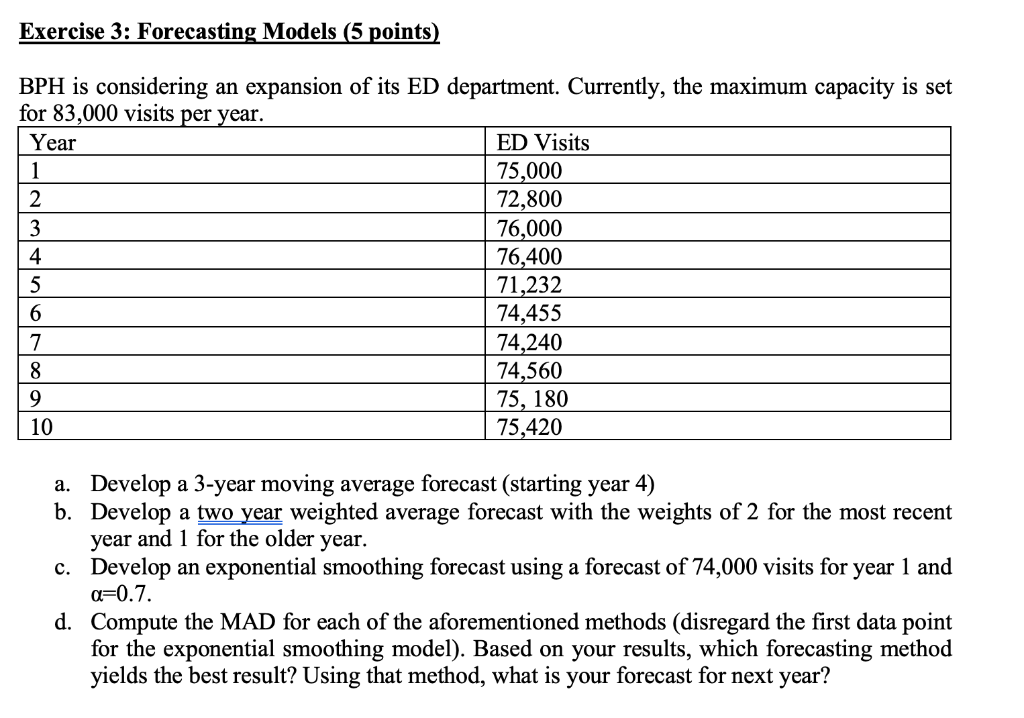 Forecasting Models - please show all work