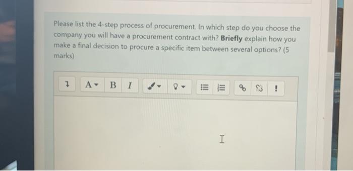 procurement related question Please list the