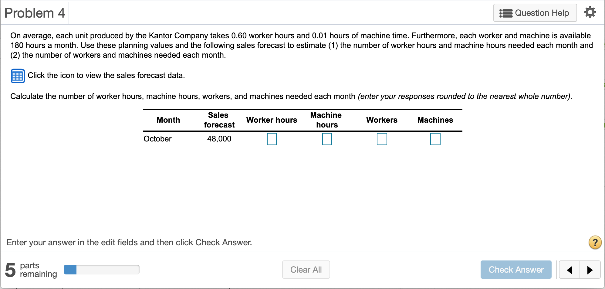 Help with October through March please. Problem 4