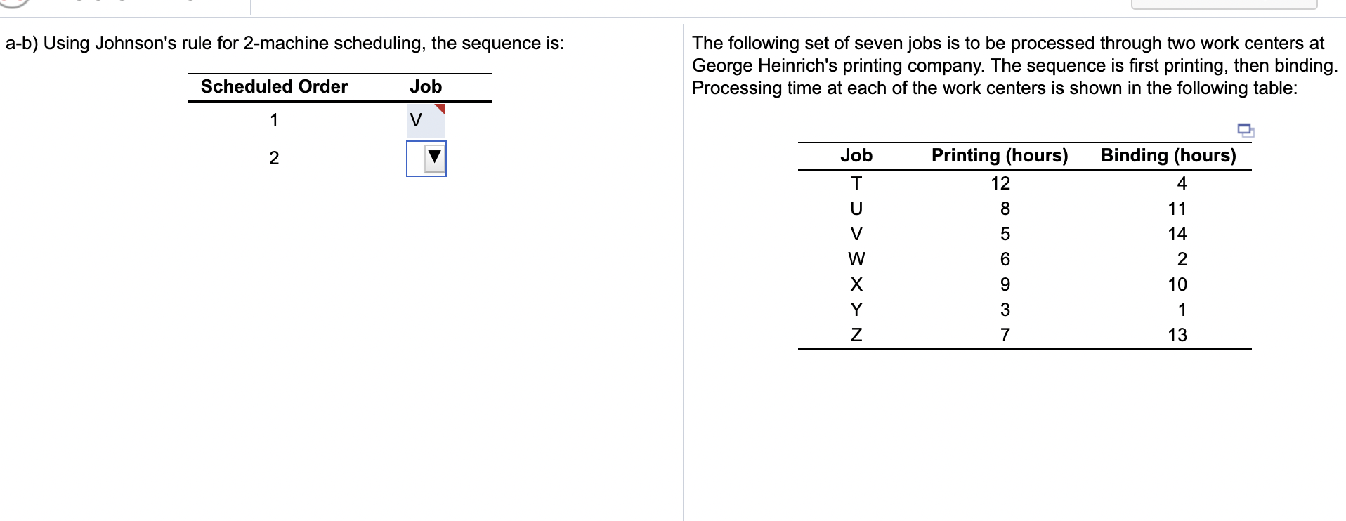 a-b) Using Johnson's rule for 2-machine
