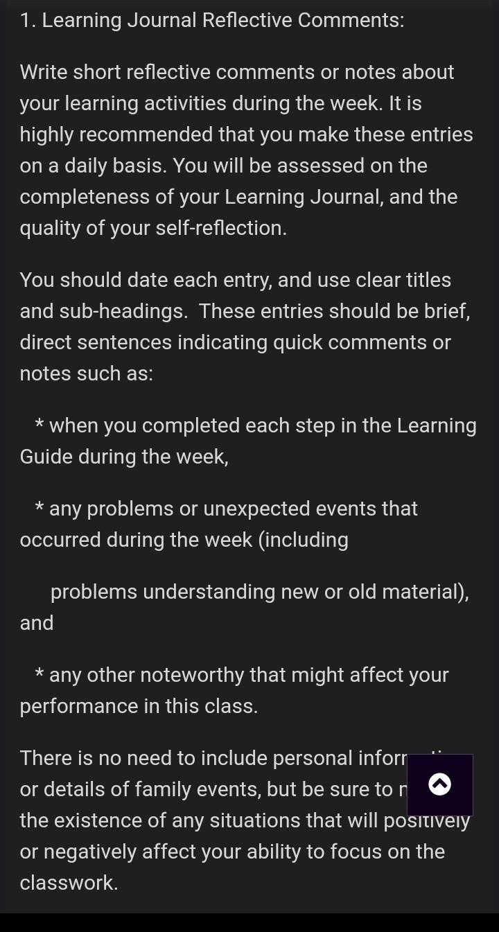 Write short reflective comments or notes about
