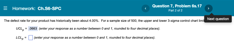 Question 6, Problem 6s. 16 = Homework: Ch.S6-SPC
