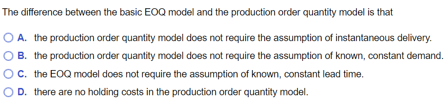 The difference between the basic EOQ model and