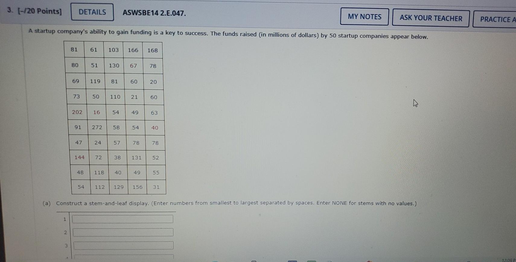 Note: this is a question with parts. 3. [-/20
