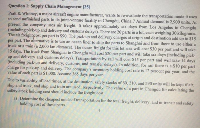 Question 1: Supply Chain Management [25] Pratt &
