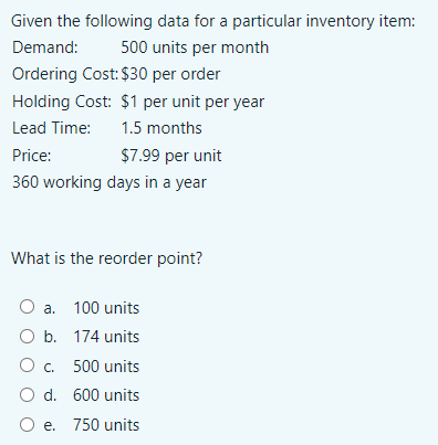 Given the following data for a particular