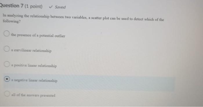 Question 7 (1 point) Saved In analyzing the