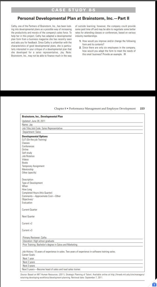CASE STUDY 8-5 Personal Developmental Plan at