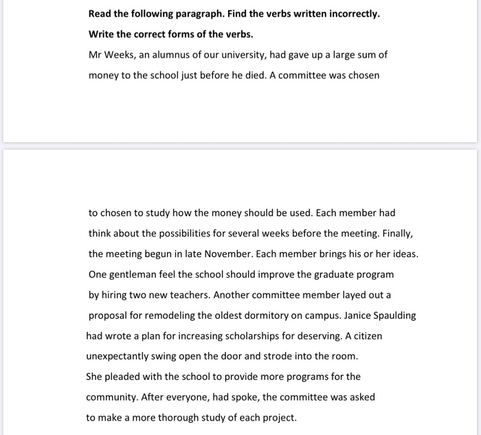 Read the following paragraph. Find the verbs