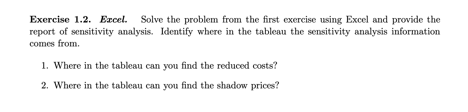 Exercise 1.2. Excel. Solve the problem from the