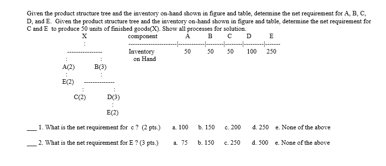 Given the product structure tree and the