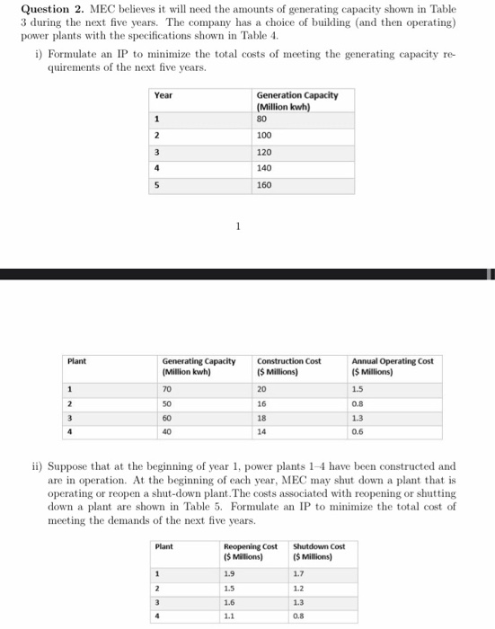 Question 2. MEC believes it will need the amounts