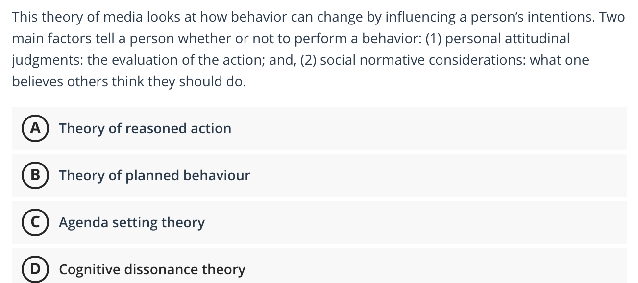 This theory of media looks at how behavior can