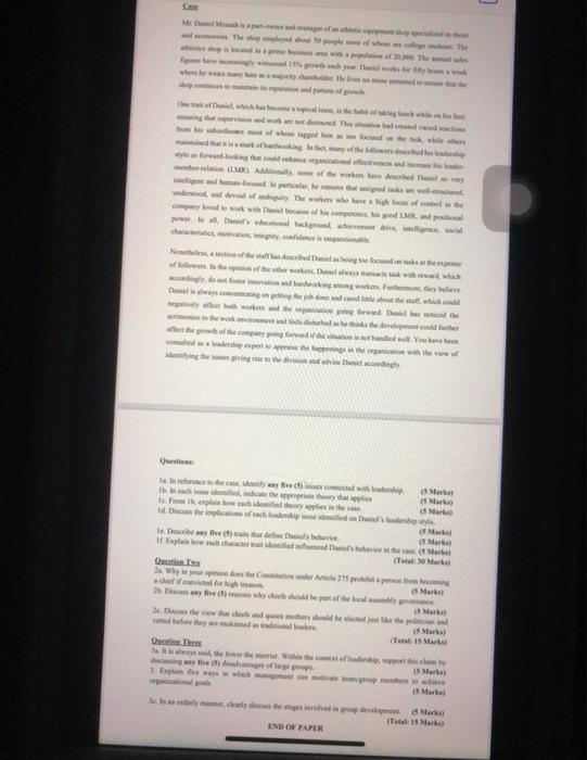 Case Mr. Daniel Mensah is a part-owner and