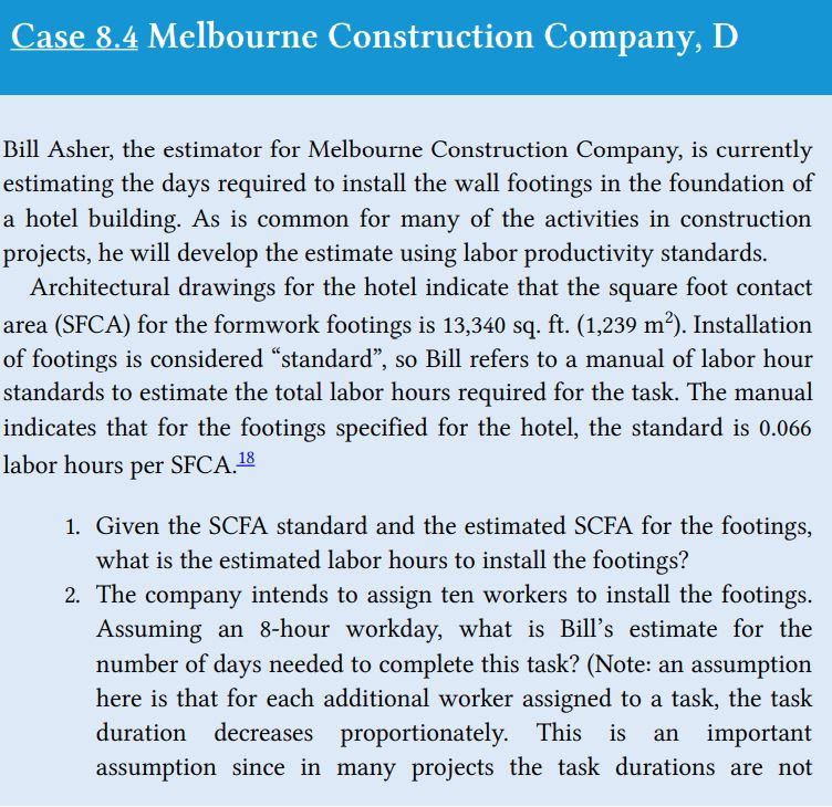 Case 8.4 Melbourne Construction Company, D Bill