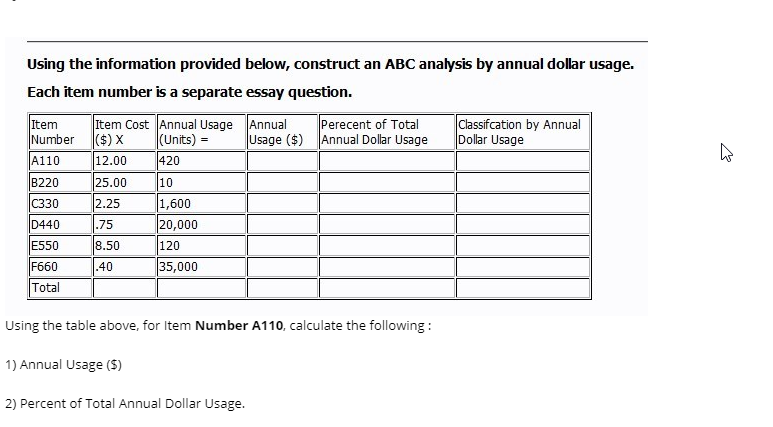 Using the information provided below, construct