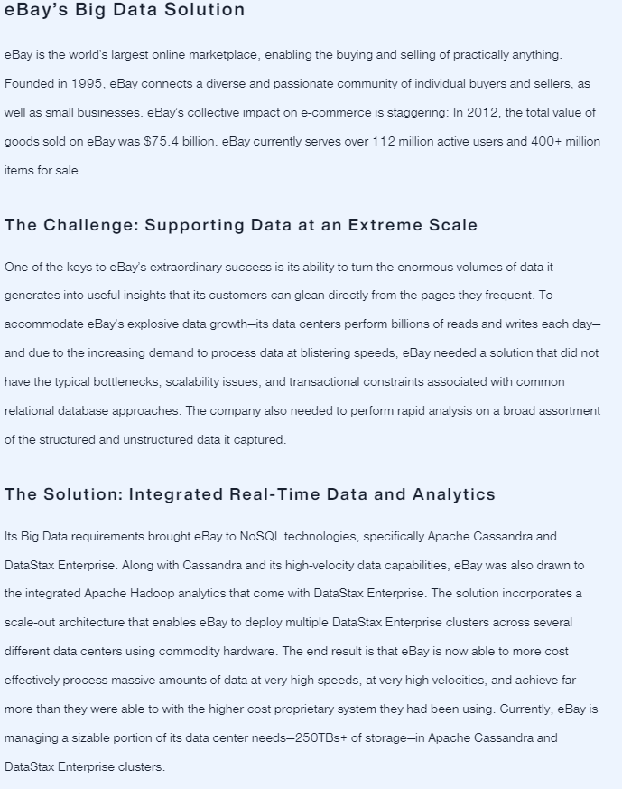1 - Why did ebay need a big data solution? 2 -