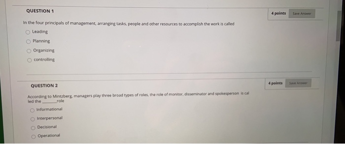 how to answer these QUESTION 1 4 points Save