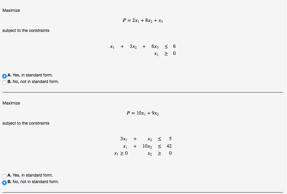 For each system, determine if it is in standard