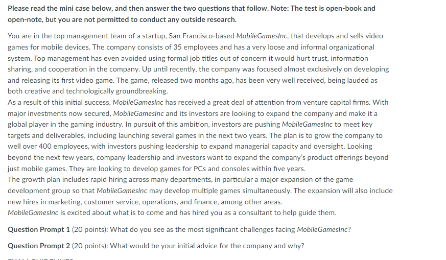 Please read the mini case below, and then answer