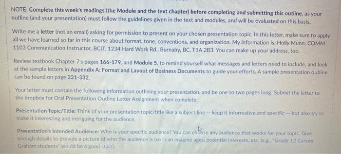 NOTE: Complete this week's readings (the Module