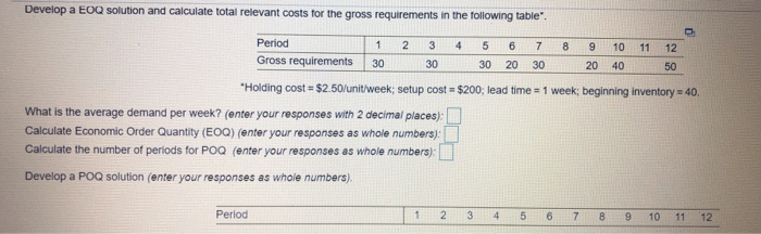 Develop a EOQ solution and calculate total