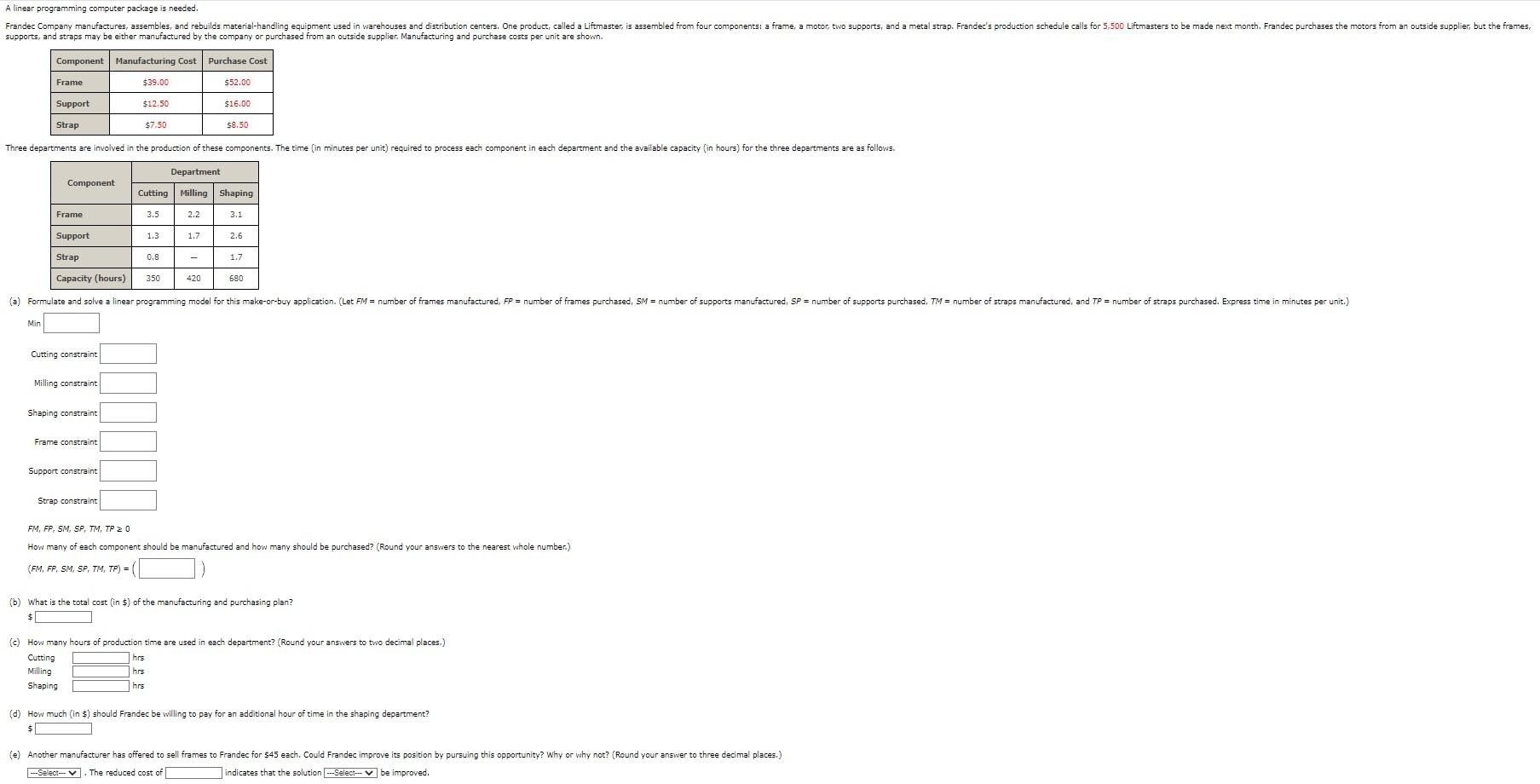 A linear programming computer package is needed.