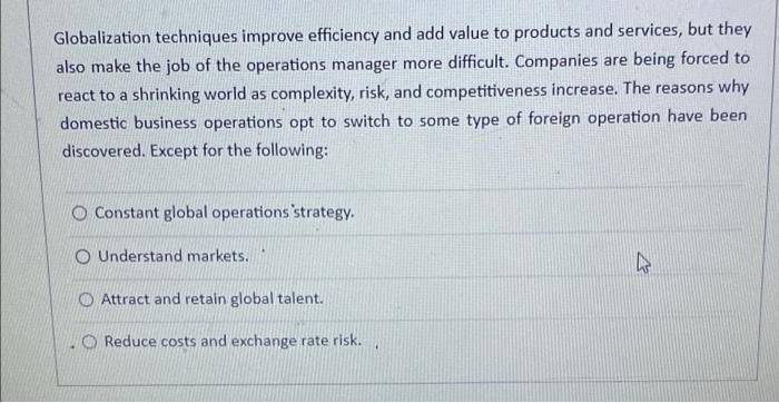 i need it asap Globalization techniques improve