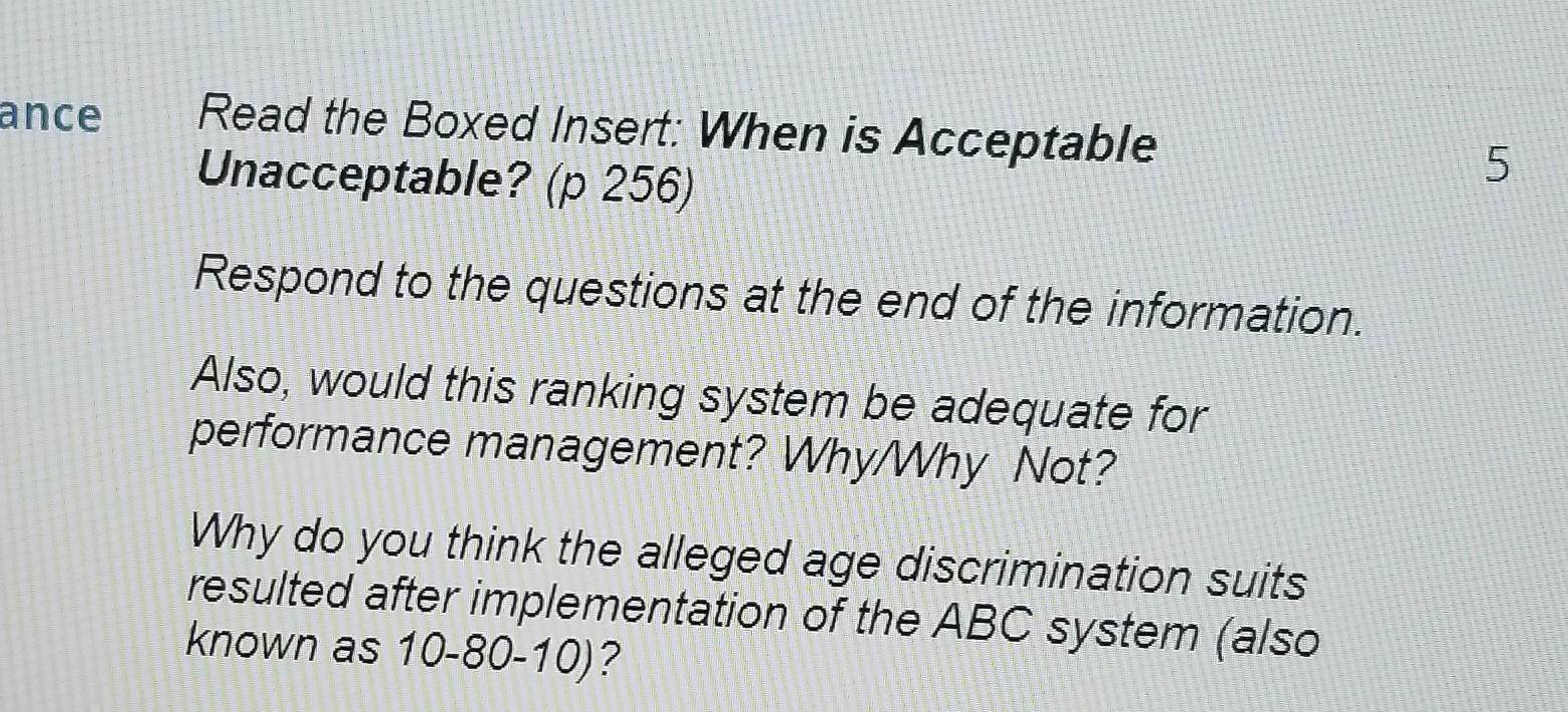 ance Read the Boxed Insert: When is Acceptable