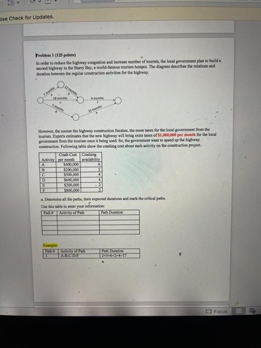 ose Check for Updates. Problem 1 (125 points) In