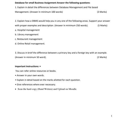 Database for small Business Assignment Answer the