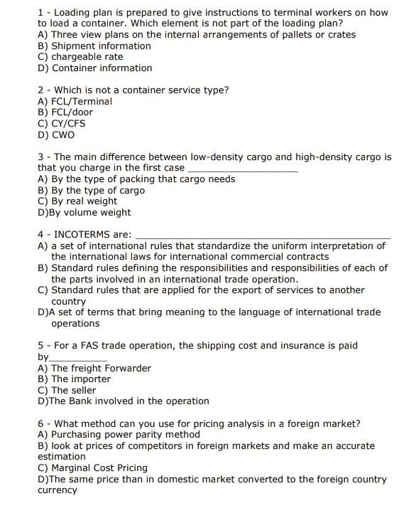 1 - Loading plan is prepared to give instructions