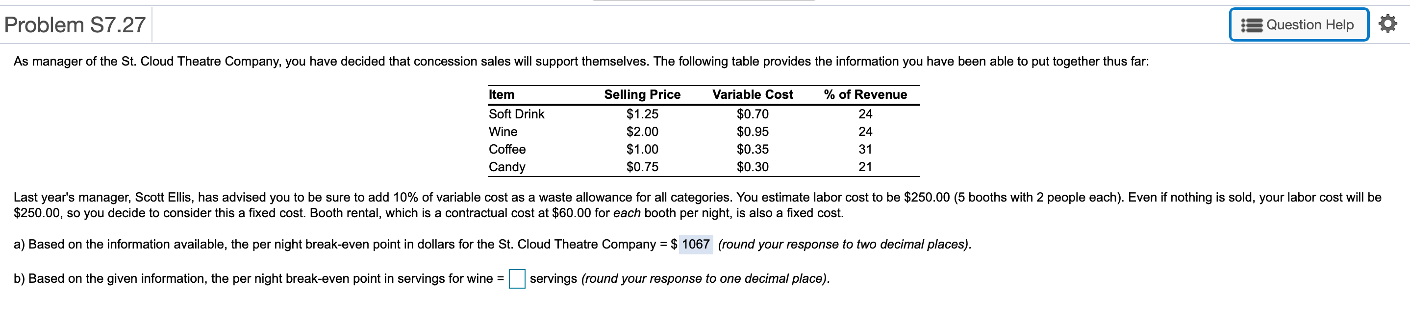 Problem S7.27 Question Help As manager of the St.