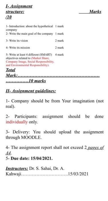 1- Assignment structure: /10 Marks 1-