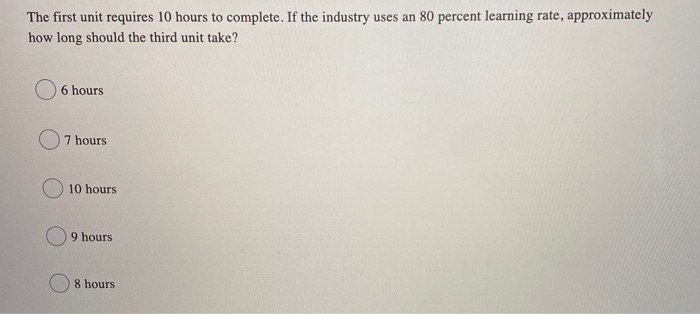 The first unit requires 10 hours to complete. If