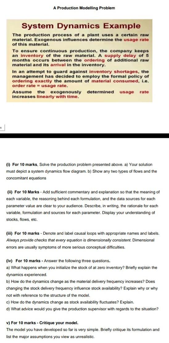 A Production Modelling Problem System Dynamics