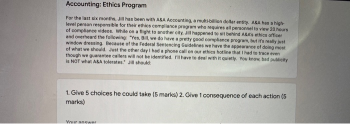 Accounting: Ethics Program For the last six