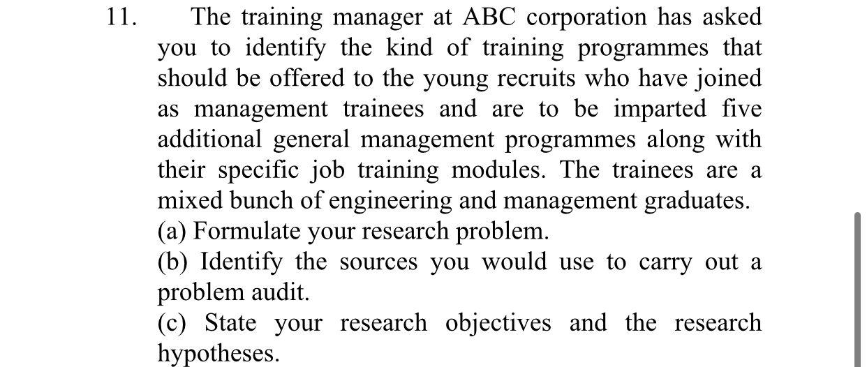 11. The training manager at ABC corporation has
