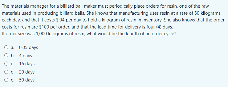 The materials manager for a billiard ball maker