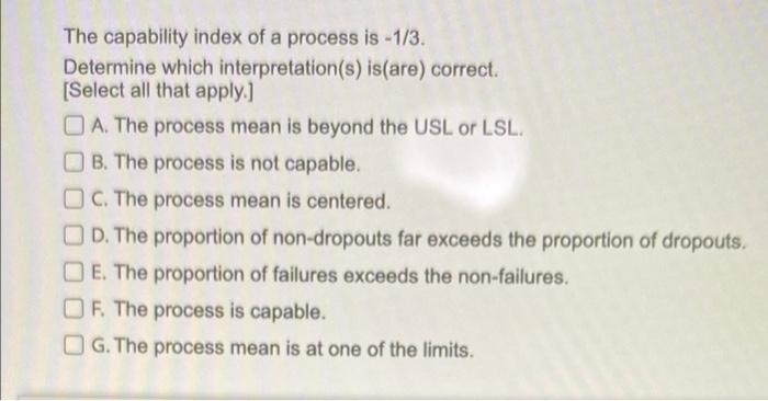 The capability index of a process is -1/3.