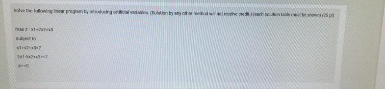 Solve the following linear program by introducing