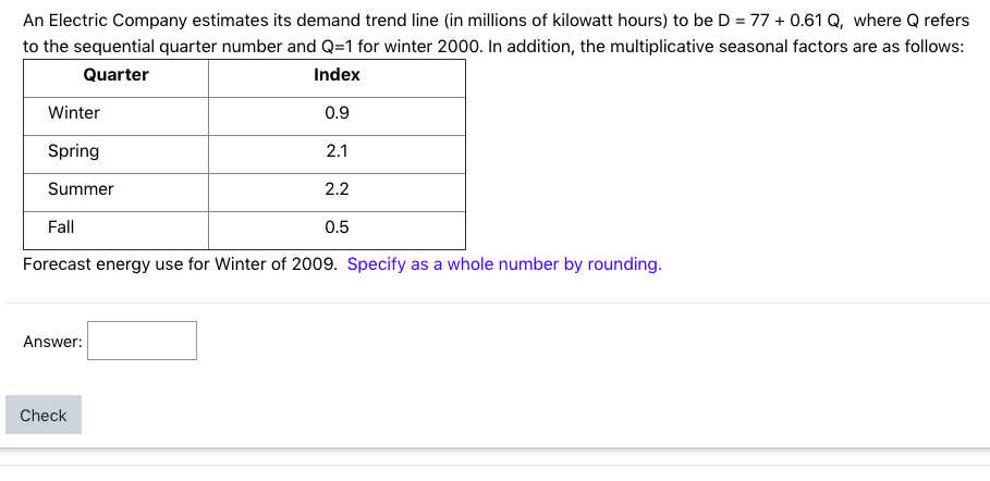 An Electric Company estimates its demand trend